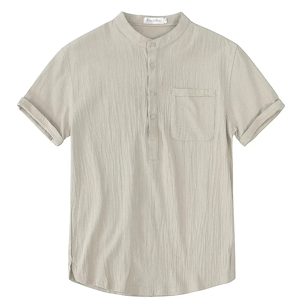 Men'S Short Sleeve T-Shirt Cotton and Linen Casual Men T-Shirts Solid Color Summer Shirt Male Cozy Breathable
