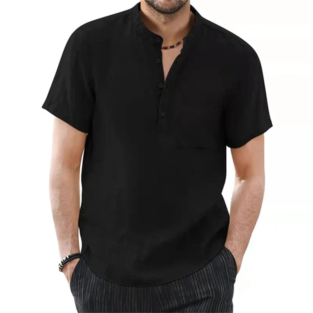 Men'S Short Sleeve T-Shirt Cotton and Linen Casual Men T-Shirts Solid Color Summer Shirt Male Cozy Breathable