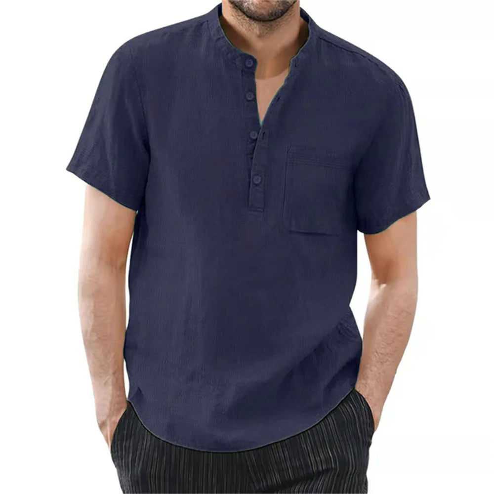 Men'S Short Sleeve T-Shirt Cotton and Linen Casual Men T-Shirts Solid Color Summer Shirt Male Cozy Breathable